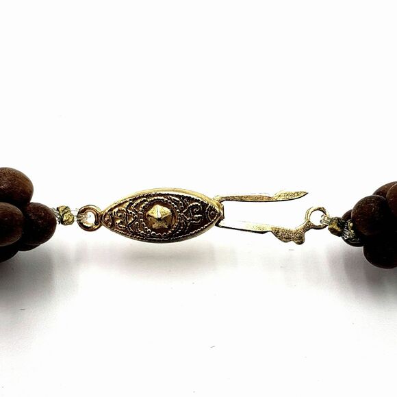 Wood Banded Striped Discs Round Beads Necklace Chunky Vintage Clasp Gold Tone - Picture 8 of 10